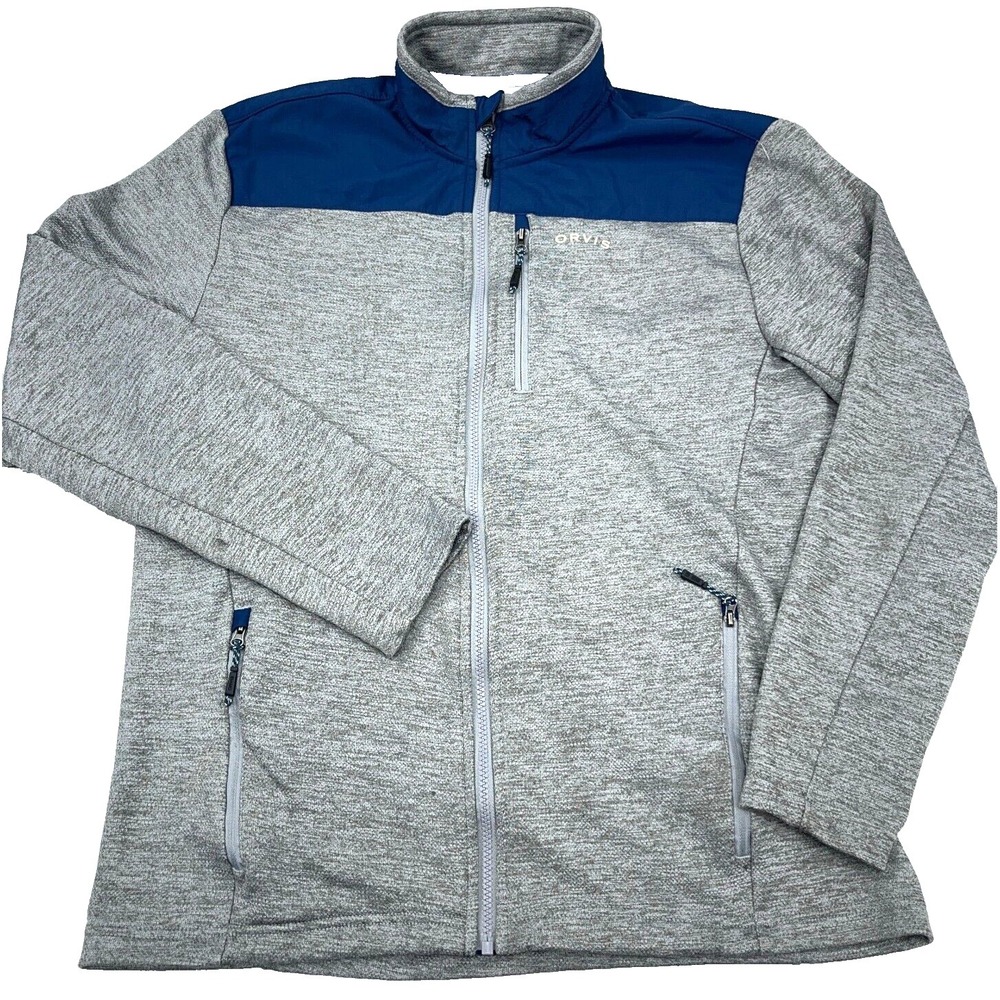 Orvis Jacket Men Medium Gray Blue Binded Mesh Full Zip Performance Heather *